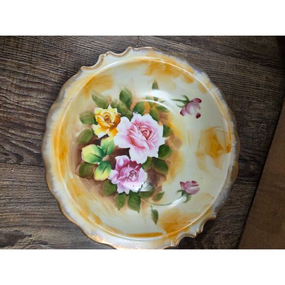 Vintage Enesco Japan Miniature Pitcher With Under Plate Painted Rose Gold Trim - Picture 8 of 10